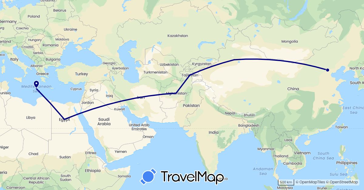 TravelMap itinerary: driving in Afghanistan, China, Egypt, Tajikistan (Africa, Asia)